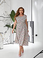 Романтическое летнее платье в ретро стиле с рукавами "крылышками" и пояском, норма и батал большие размеры