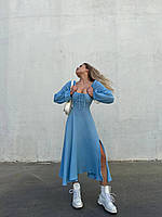 Женское яркое красивое нежное трендовое модное легкое платье-миди со шнуровкой с разрезом (разные цвета)