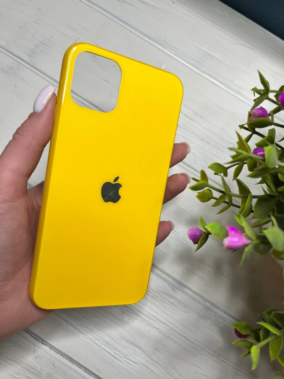 Скляний глянсовий чохол для Iphone 11 Pro Max із закритим низом жовтий ( No 4 )