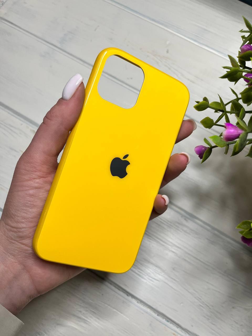 Скляний глянсовий чохол для Iphone 11 Pro із закритим низом жовтий ( No4)