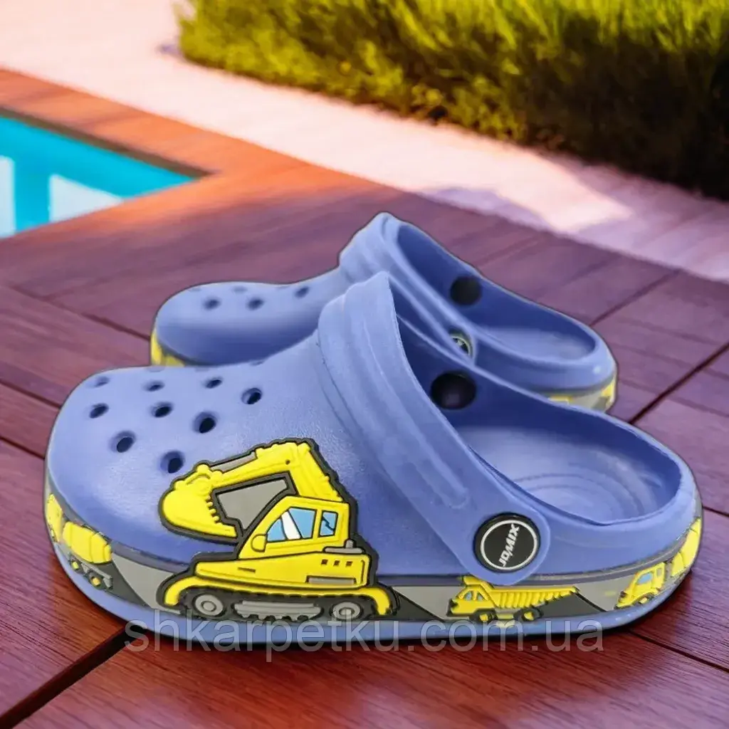 Шльопанці дитячі літні Jomix крокси для хлопчиків, з бульдозером, матеріал 100% EVA, сині, фото 1