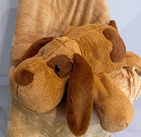 Плюшевая игрушка собачка. Мягкая игрушка подушка с пледом, 54 см