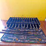 Мангал-валіза 3мм з чохолом та шомпурами 12шт. Розкладний двоярусний мангал на 12 шампурів зі зйомними ніжками., фото 2