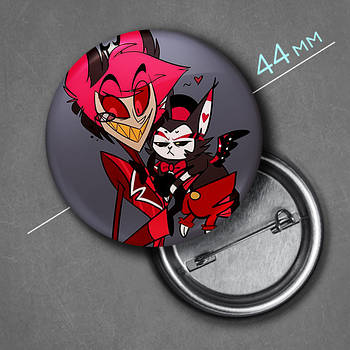 "Аластор і Гаск (Готель Газбін / Hazbin hotel)" значок круглий на булавці Ø44 мм