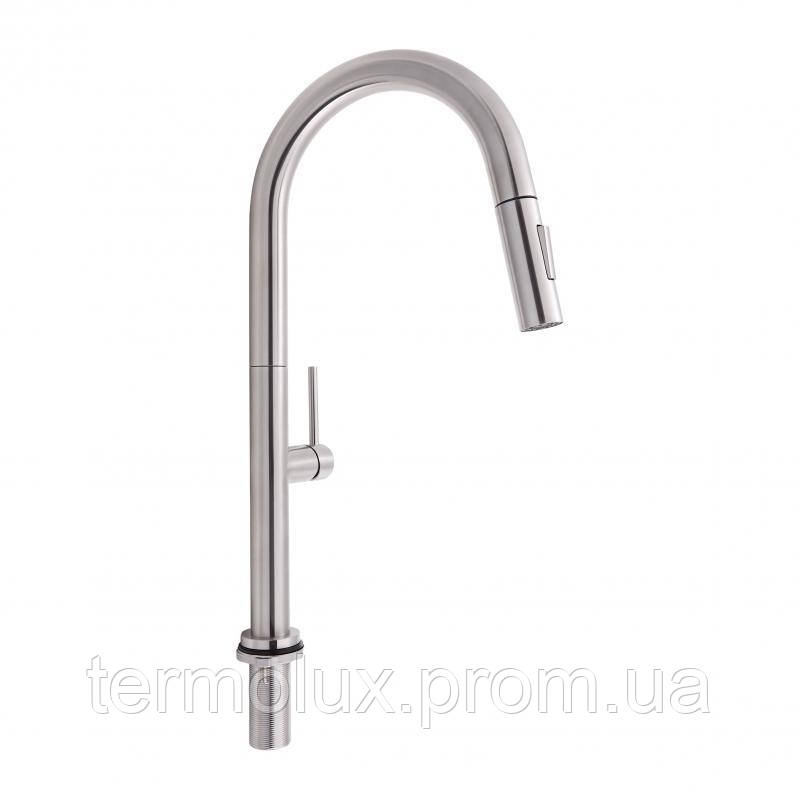 Змішувач для кухні Qtap Lenicka з висувним виливом QTLEN9138103UN Brushed Nickel PVD