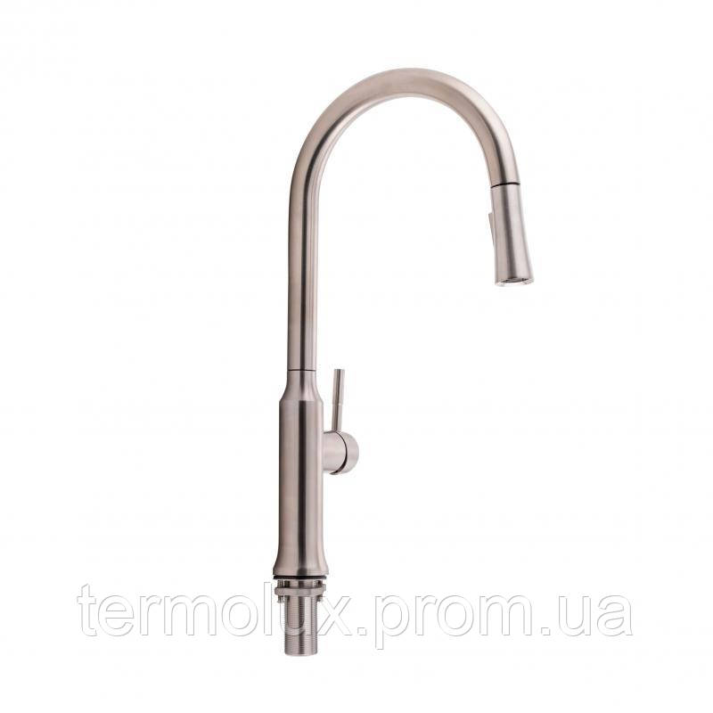 Змішувач для кухні Qtap Baruska з висувним виливом QTBAR9137103UN Brushed Nickel PVD