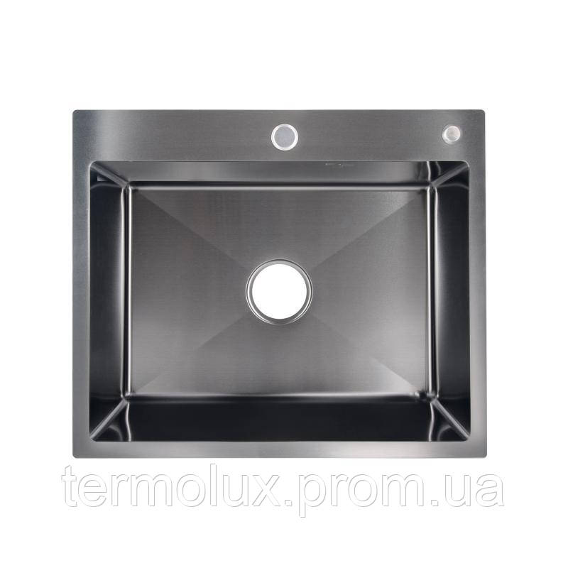 Мийка для кухні інтегрована Lidz Handmade H6050B (LDH6050BPVD43621) Brushed Black PVD 3,0/0,8 мм