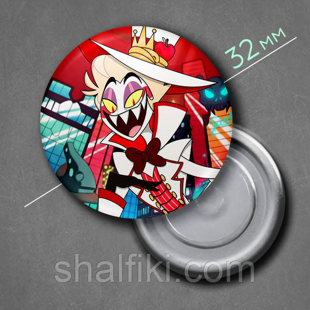 "Люцифер Морнінгстар (Готель Газбін / Hazbin hotel)" магніт круглий Ø32 мм, фото 1