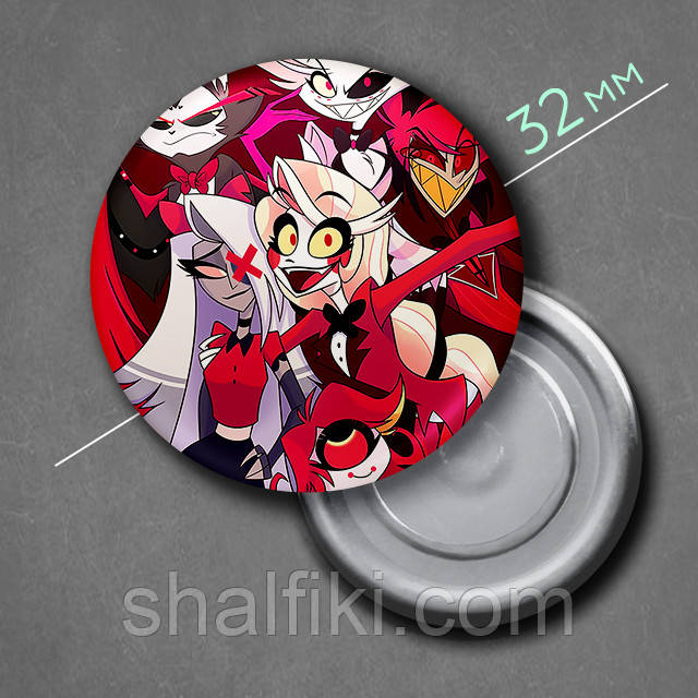 "Готель Газбін / Hazbin hotel" магніт круглий Ø32 мм, фото 1