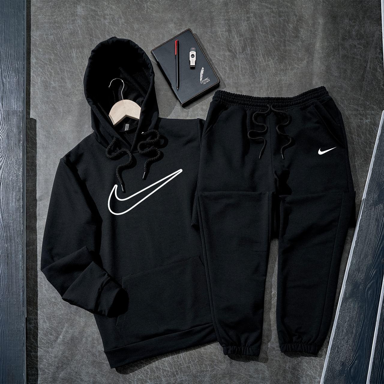 Спортивний костюм Nike чоловічий весняний осінній двонитка кофта штани найк чорний