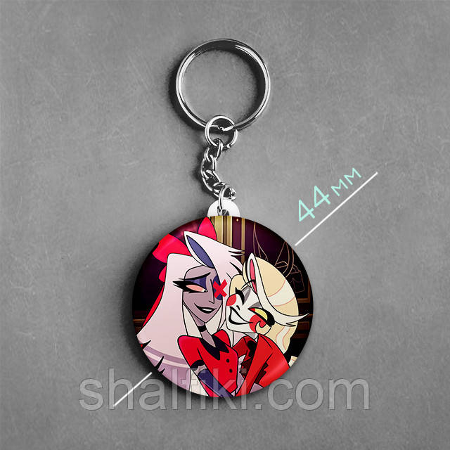 "Веггі і Чарлі (Готель Газбін / Hazbin hotel)" брелок круглий Ø44 мм, фото 1
