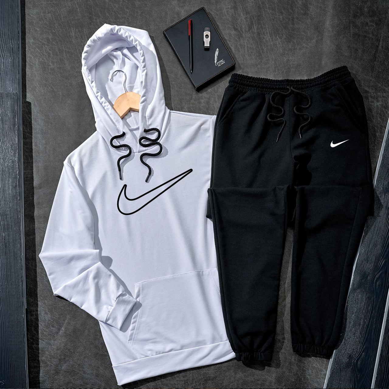 Спортивний костюм Nike чоловічий весняний осінній двонитка кофта штани найк білий-чорний