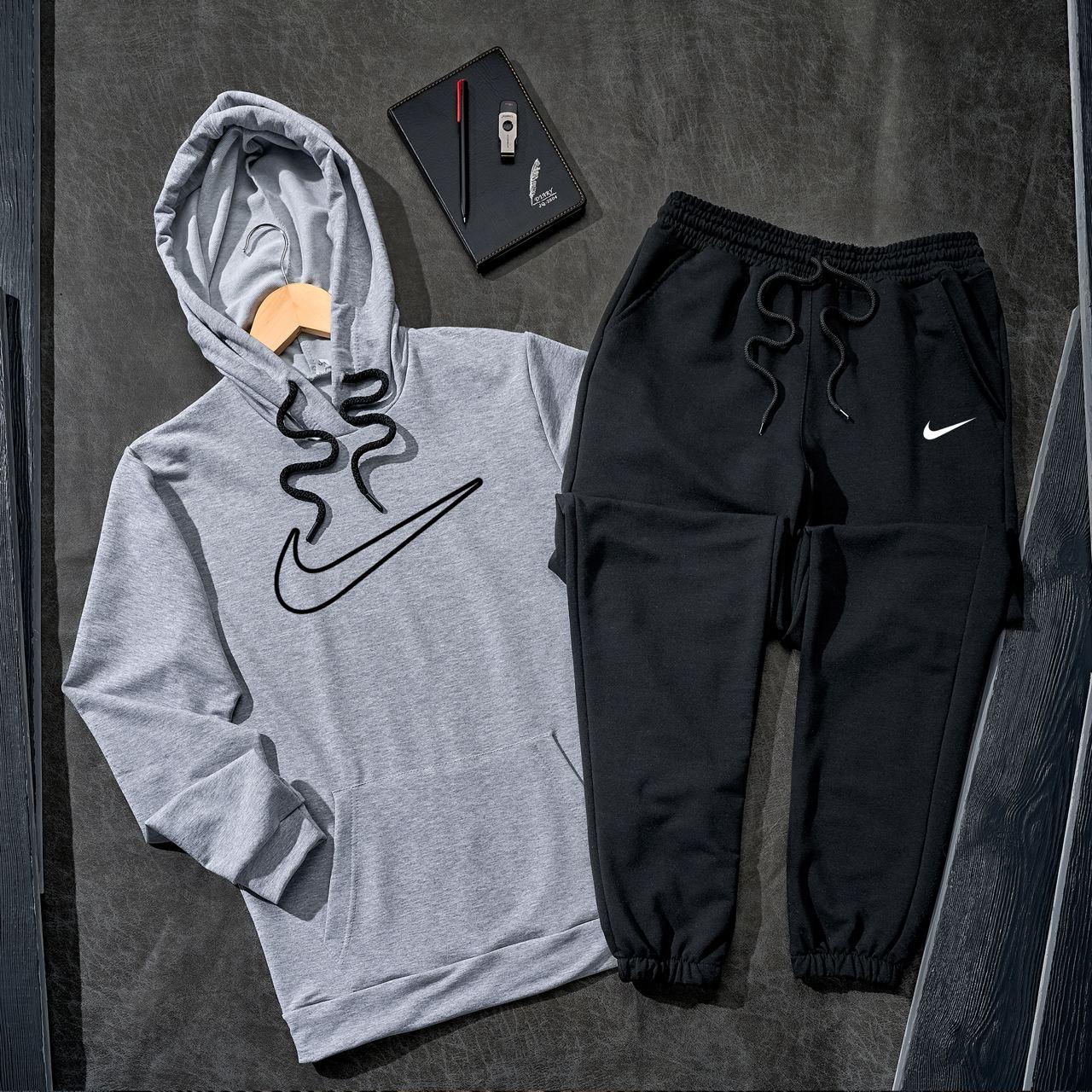 Спортивний костюм Nike чоловічий весняний осінній двонитка кофта штани найк сірий-чорний