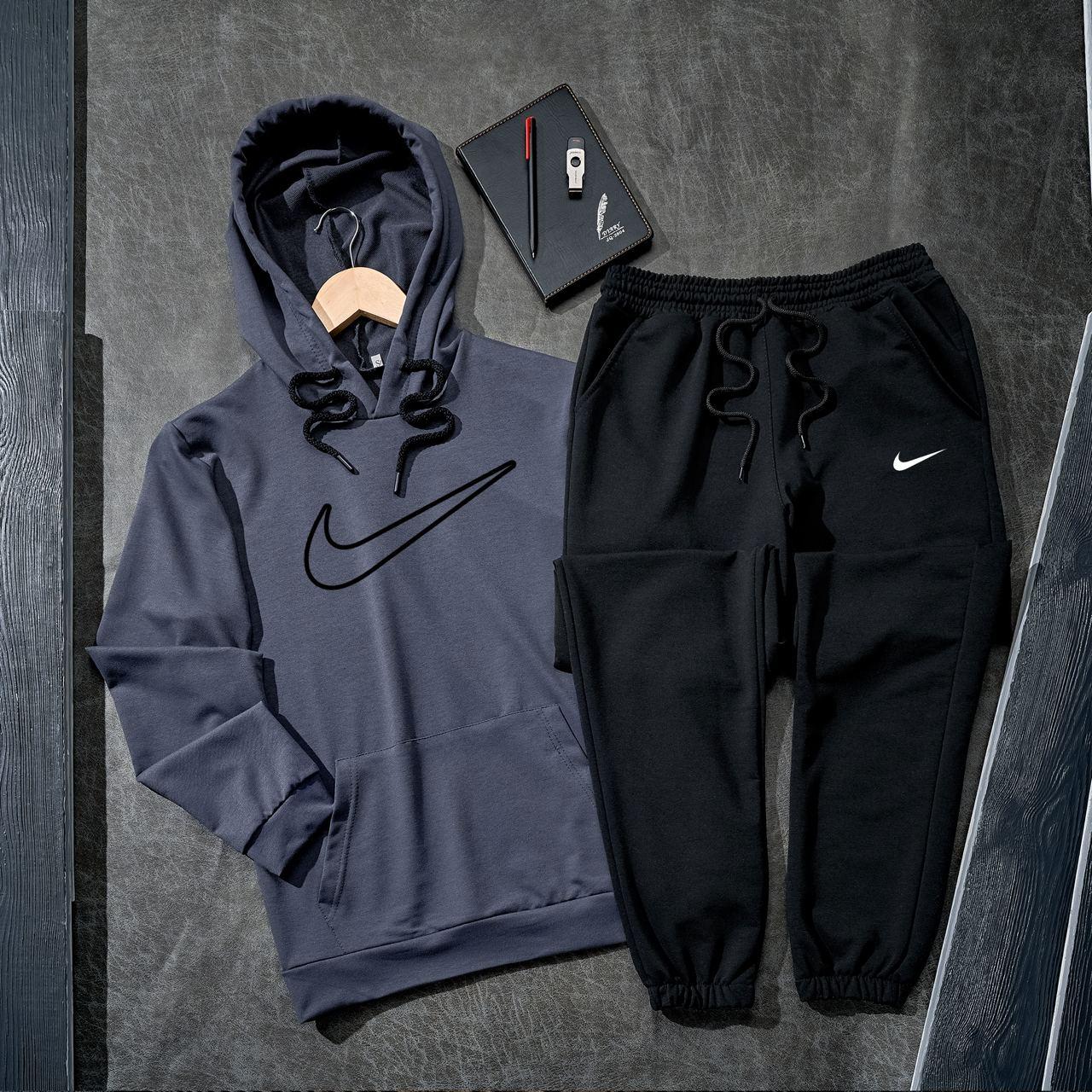 Спортивний костюм Nike чоловічий весняний осінній двонитка кофта штани найк графіт-чорний