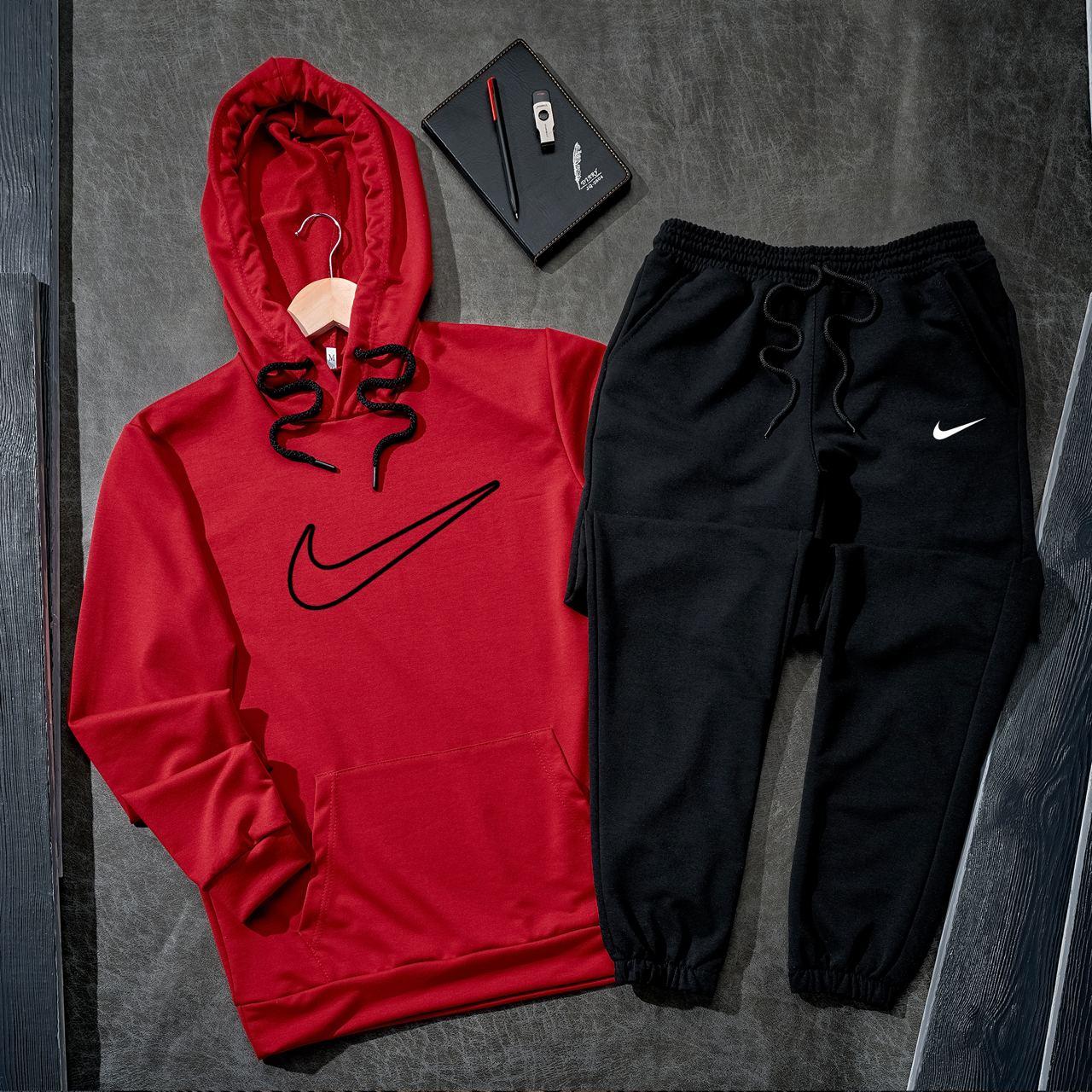 Спортивний костюм Nike чоловічий весняний осінній двонитка кофта штани найк червоний-чорний