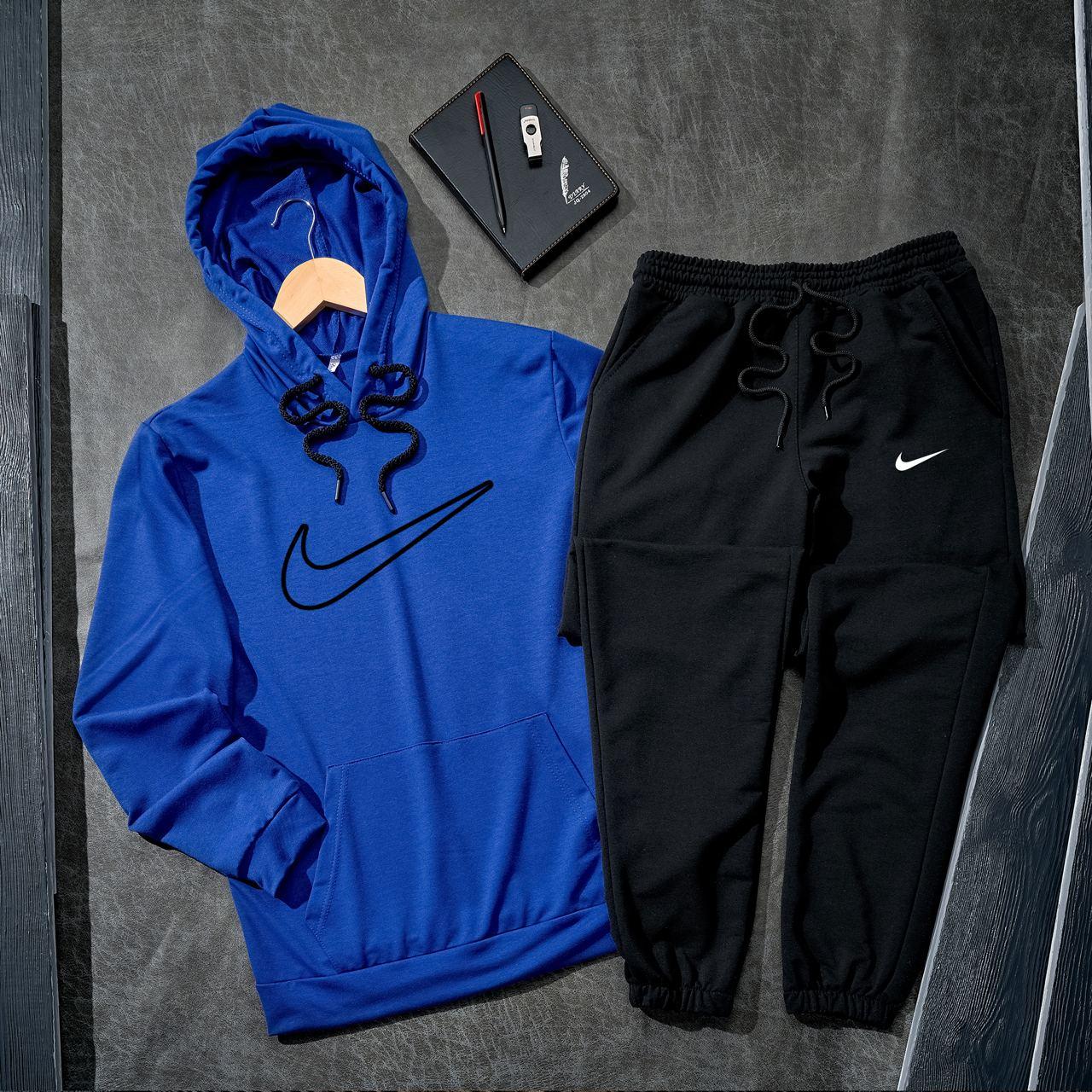 Спортивний костюм Nike чоловічий весняний осінній двонитка кофта штани найк синій-чорний