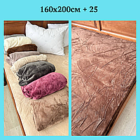 Велюровый наматрасник на резинке для двуспальной кровати Простыня на резинке из велюра однотонная Шоколад