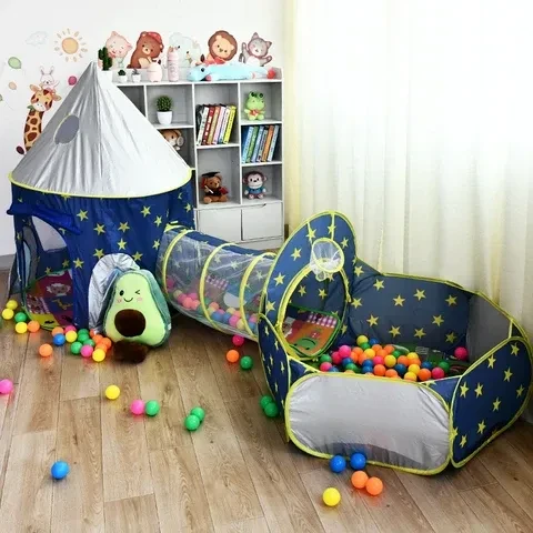 Детский игровой домик-палатка "Замок" 3в1 с туннелем и бассейном под шарики - фото 1 - id-p2148187979