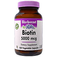 Биотин (B7) 5000 мкг Bluebonnet Nutrition 120 вегетарианских капсул HR, код: 7575116