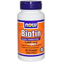 Биотин NOW Foods Biotin 5000 mcg 60 Veg Caps HR, код: 7518265