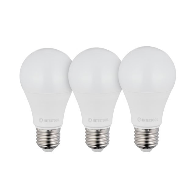 Лампи світлодіодні, набір 3 од. LL-0015, LED A60, E27, 12 Вт, 150-300 В, 4000 K, 30000 г, гарантія 3 роки INTERTOOL LL-3015 