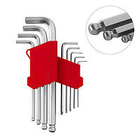 Набор Г-образных шестигранных ключей удлиненных с шарообразным наконечником, 9 ед.,1.5-10 мм, Cr-V INTERTOOL