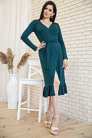 Трикотажное платье на запах с оборкой Зеленый 167R7-3 Ager XS MD, код: 8230211