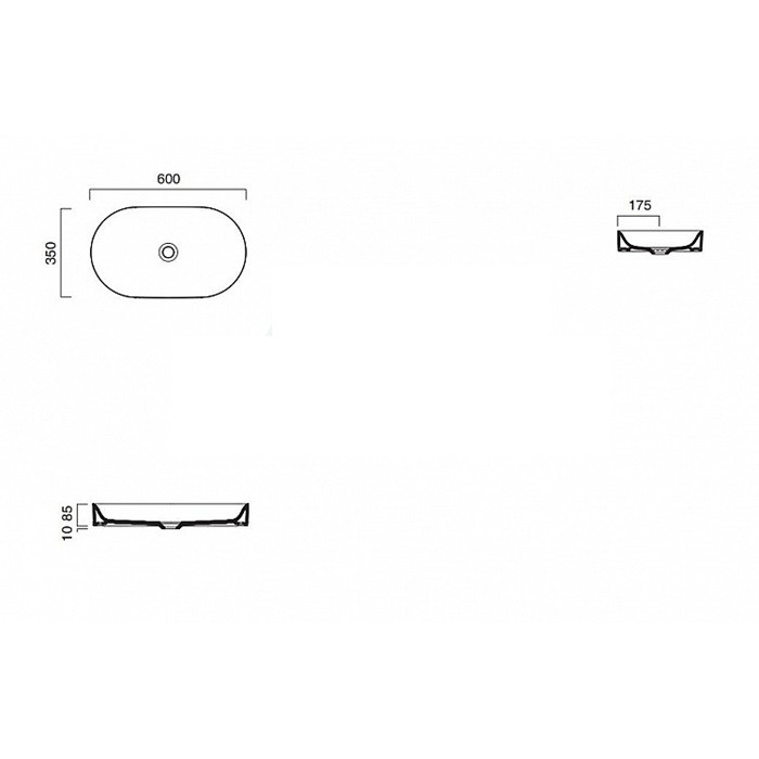 Серый умывальник на столешницу 600x350x85 Catalano Horizon Satin cement - фото 7 - id-p2148377696