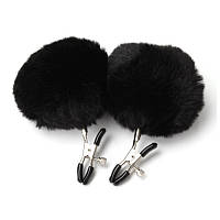 Зажимы с мехом для сосков или половых губ Nipple Black Fur Bdsm4u KS, код: 8374038