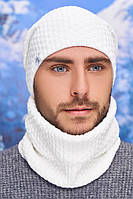 Теплый мужской комплект с шапкой и бафом (5141-7) Braxton белый 56-59 KS, код: 6635416