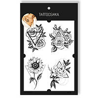 Временная тату TATTOOSHKA Графические цветы в треугольнике LB-120 KS, код: 7677148