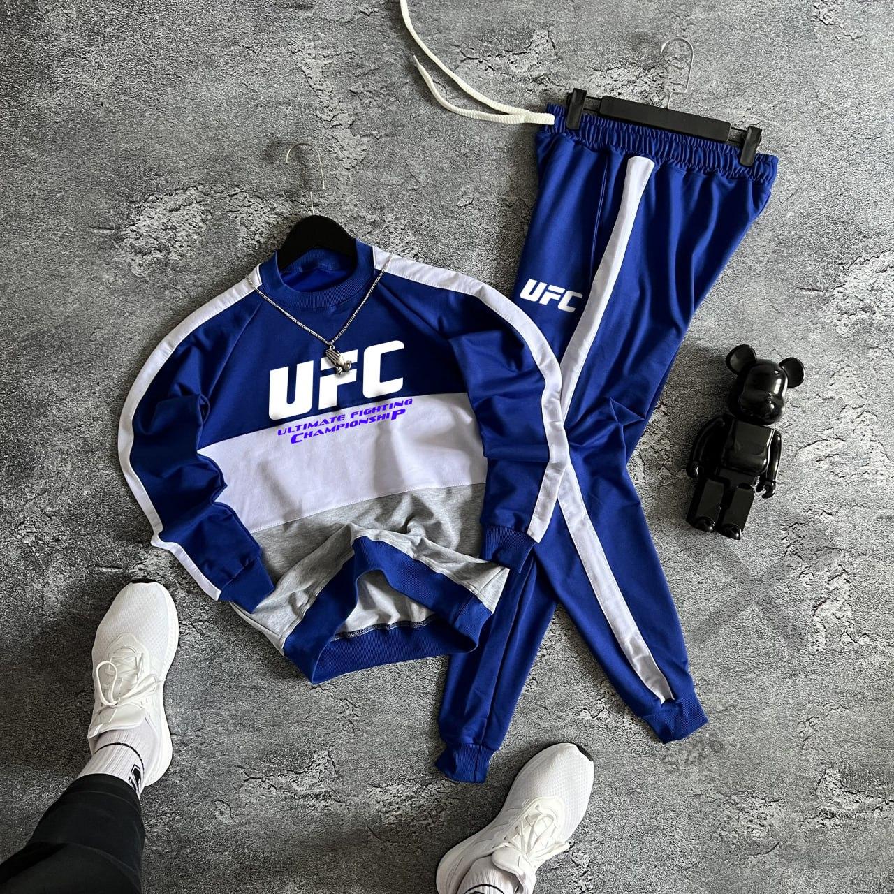 Спортивний костюм ufc чоловічий весняний осінній літній комплект світшот штани юфс синій-білий