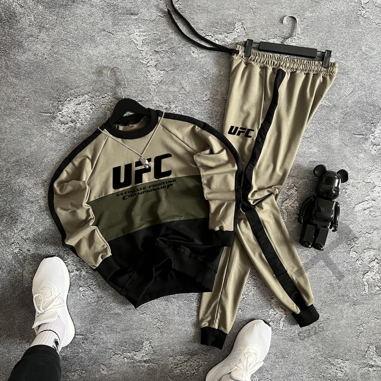 Спортивний костюм ufc чоловічий весняний осінній літній комплект світшот штани юфс чорно-оливковий