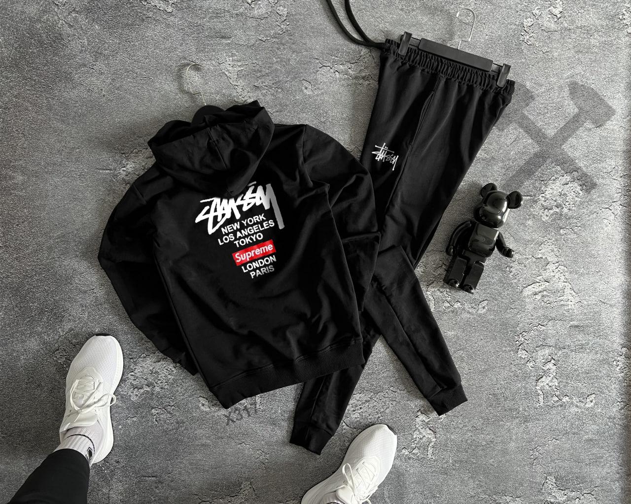 Stussy спортивний костюм чоловічий весняний осінній літній худі штани стуссі чорний