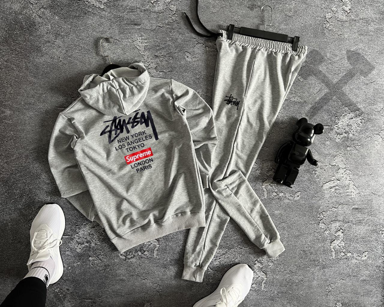 Stussy спортивний костюм чоловічий весняний осінній літній худі штани стуссі світло-сірий