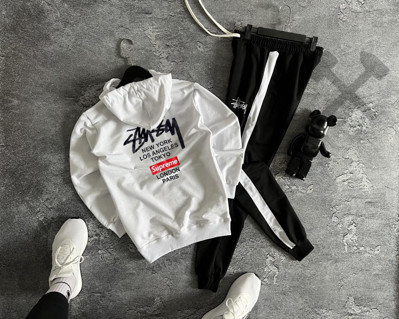 Stussy спортивний костюм чоловічий весняний осінній літній худі штани стуссі білий