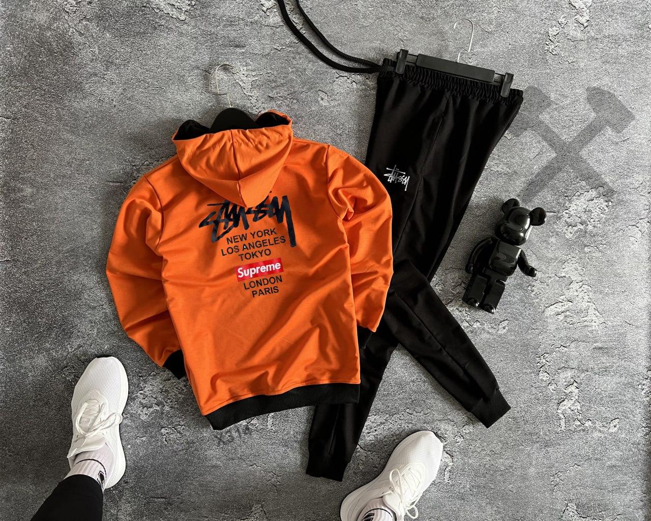 Stussy спортивний костюм чоловічий весняний осінній літній худі штани стуссі помаранчевий