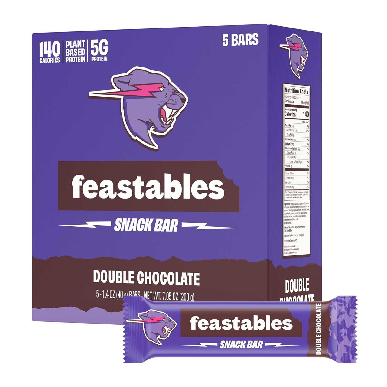 Батончики MrBeast з подвійним шоколадом Feastables MrBeast Double Chocolate, 5 х 40 г, фото 1