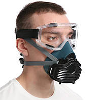 Силиконовая маска респиратор с очками + 10 фильтров защита от строительной пыли, краски, шлифовка