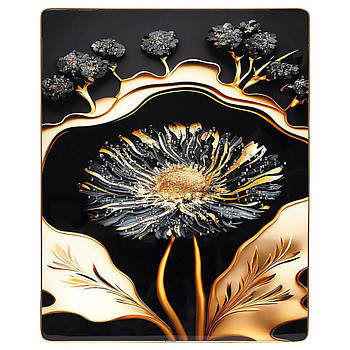 Інтер'єрна картина для декору стін 40х50 см у будинку з камінням та малюнком Квітка із золотим листям D699