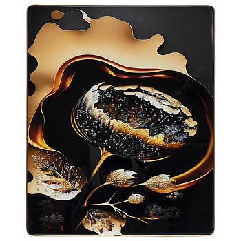 Інтер'єрна картина для декору стін 40х50 см у будинку з камінням та малюнком Незвичайна золота квітка D697