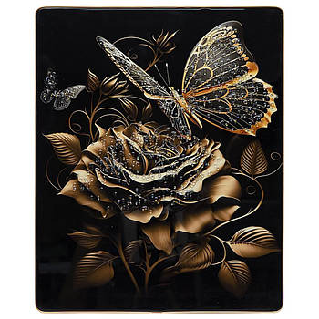 Інтер'єрна картина для декору стін 40х50 см у будинку з камінням та малюнком Метелики над бутоном троянди D712