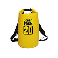 Водонепроницаемый рюкзак гермомешок с шлейкой на плечо Ocean Pack 20 л Yellow (5153582159) IB, код: 1925533