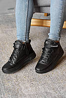 Подростковые ботинки кожаные зимние черные Monster BAS на шнурках (37)