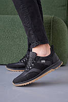Мужские кроссовки кожаные весенне-осенние черные Yuves 241 (43)