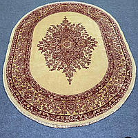 Овальный персидский ковер Пылающий Медальй ручной работы 148х198 см шерсть и шелк и шелк бежевый с красным