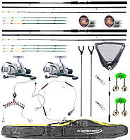 Рыбацкий набор готовый с фидерными удилищами 3.6м. оснасткой и катушками с леской в чехле