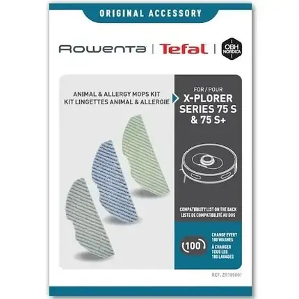 Серветки з мікрофібри (3 шт.) для робота-пилососа Rowenta X-PLORER Serie 75S Serie 75S+ ZR185001, фото 1