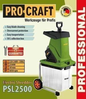 Мощный электрический измельчитель веток PRO-CRAFT PSL2500 (бак 50 л,2500 Вт, 4050 об/мин, 40 мм, передвижной) - фото 8 - id-p2148525858