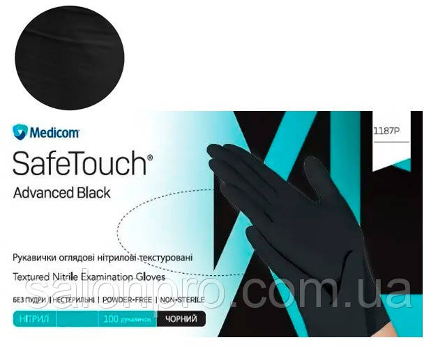 Рукавички нітрилові Medicom SafeTouch Advanced Black - 50 пар, розмір M (без пудри) чорні, 3.5 г